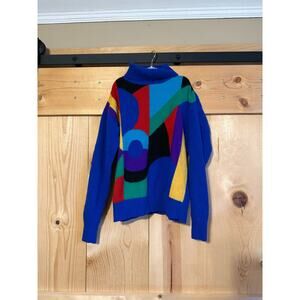 VTG PS Illustrations Wool Angora Blend Color Block Turtleneck Sweater Kids 12